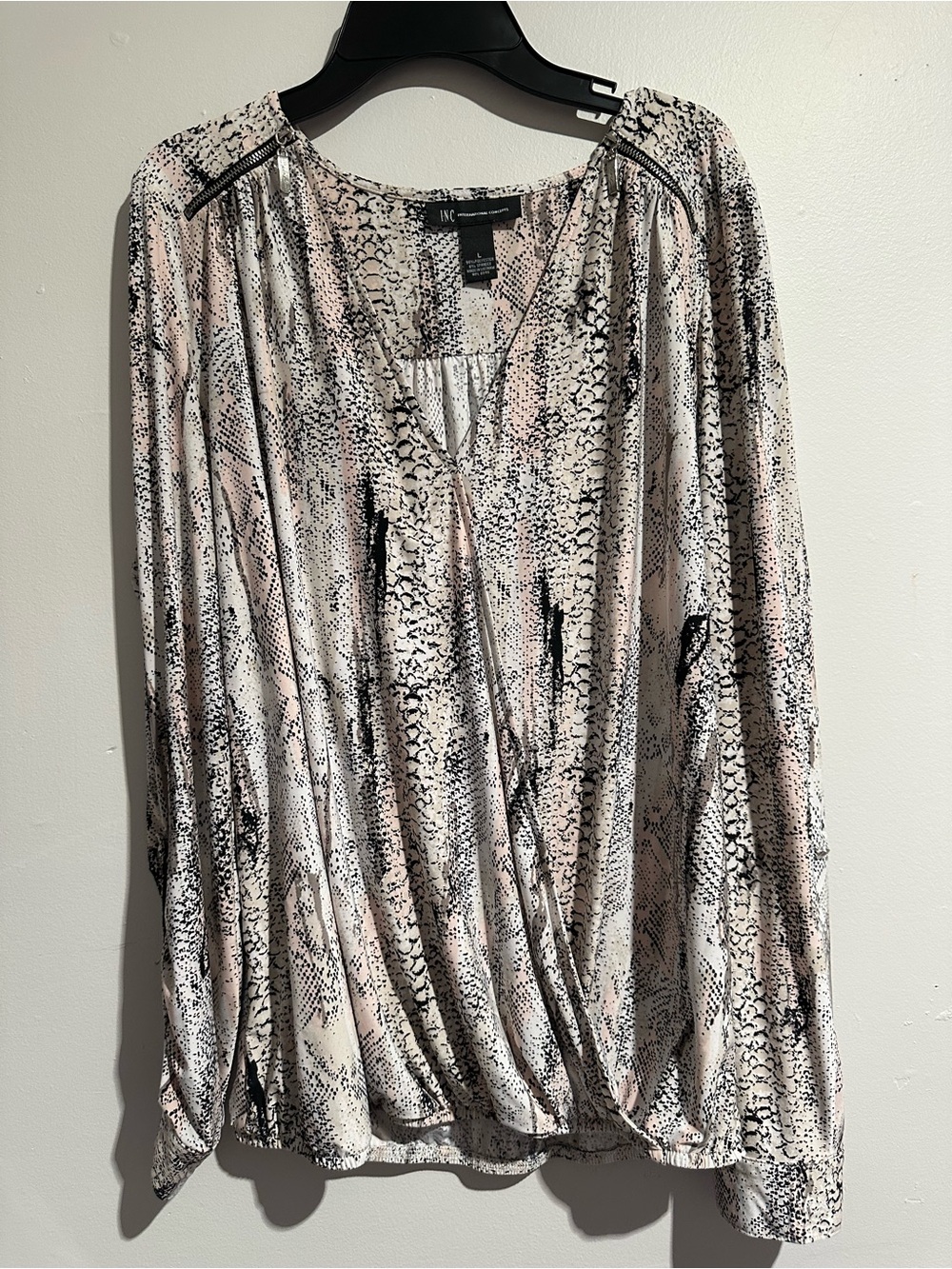 INC International Concepts Blush Snake-Print Wrap Blouse